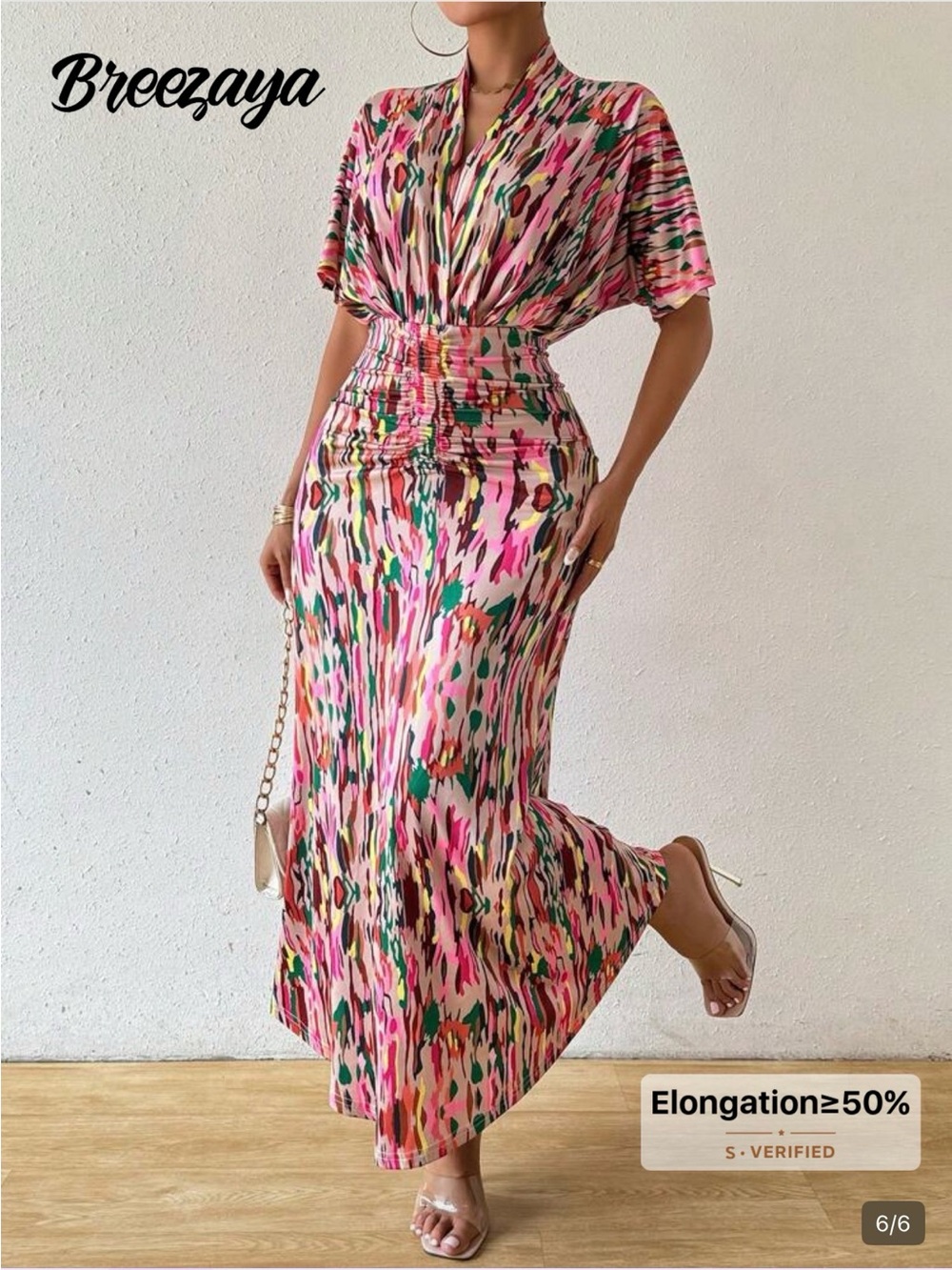 Breezaya Vibrant Ruched Midi dress large 8/10